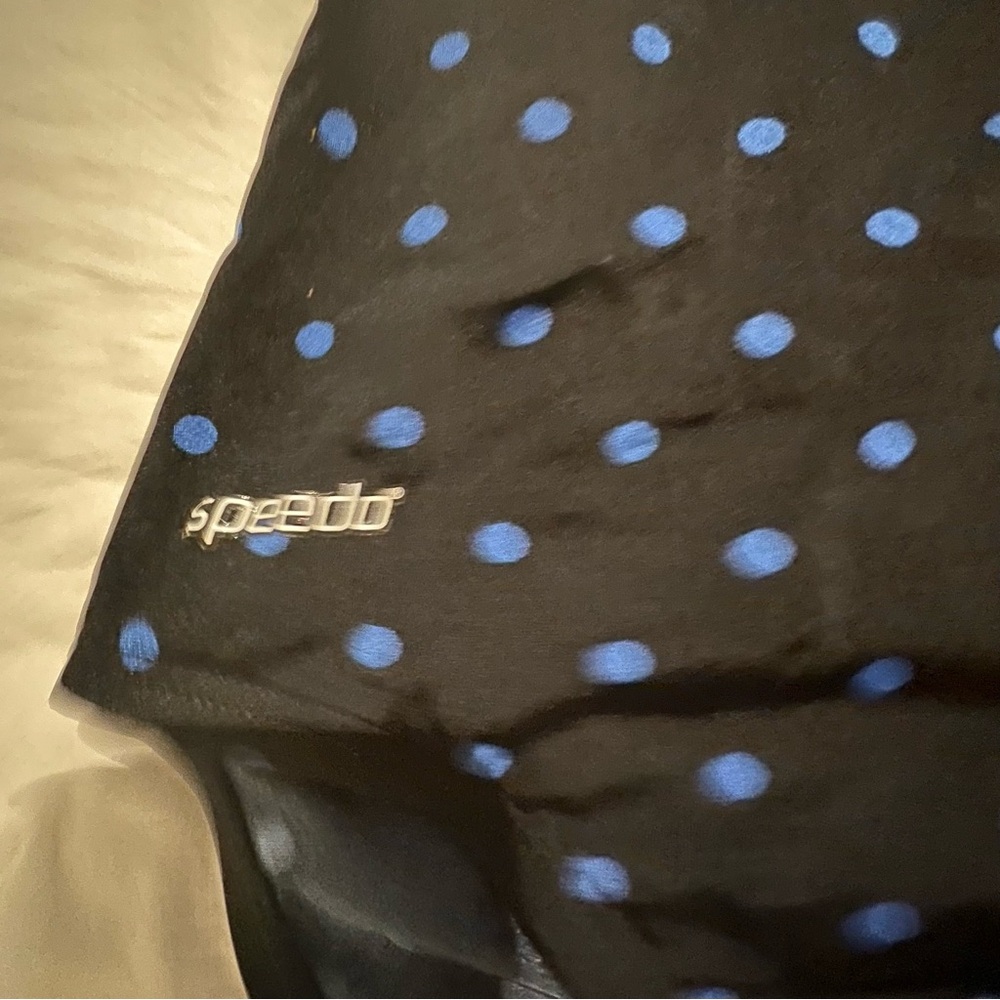 Speedo Halter Black Swimsuit with Blue Dots